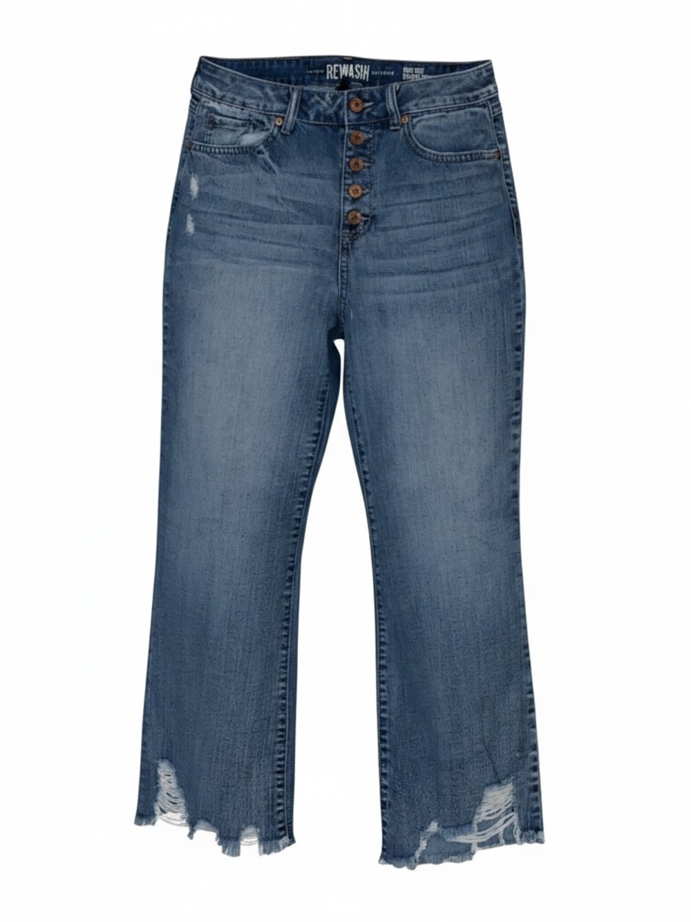 REWASH BRAND Mom Jeans Distressed Button Fly Frayed Hem Button Fly BLU SZ 11/30